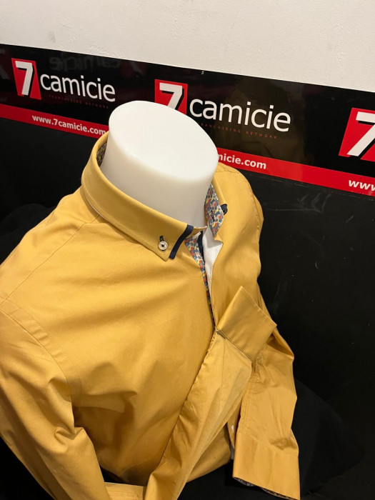 Мужская рубашка бренда 7camicie с длинным рукавом песочного цвета 2 ворота M/40