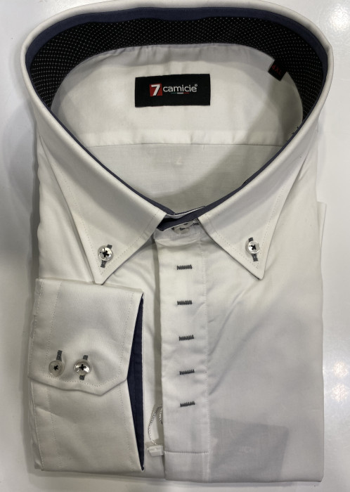 Мужская рубашка 7camicie с длинным рукавом, скрытая планка, белая сатин, 4XL/50 