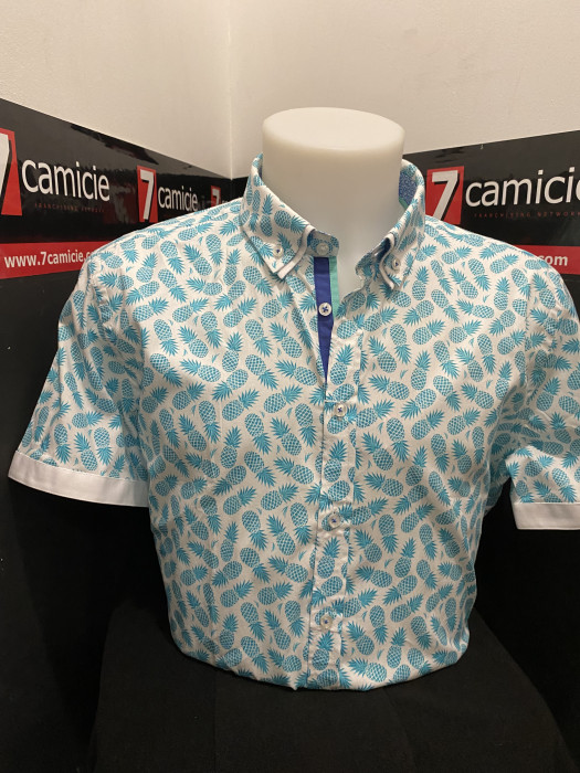 Мужская рубашка 7camicie с коротким рукавом 2 ворота с ананасами XL/44