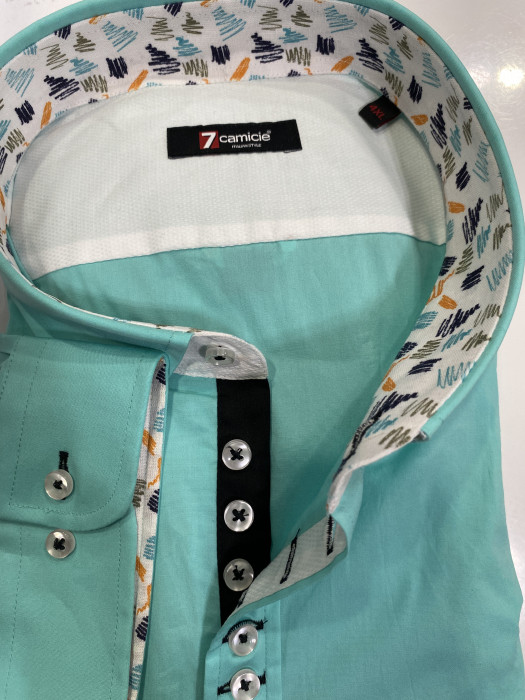 Мужская рубашка 7camicie с длинным рукавом, 6 пуговиц, цвет аква, 4XL/50