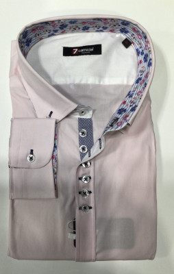 Мужская рубашка 7camicie с длинным рукавом розовая, 6 пуговиц, XL/44