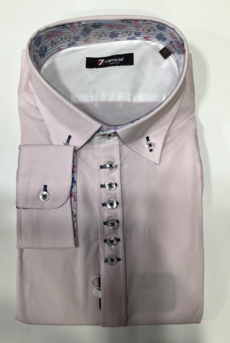 Мужская рубашка 7camicie с длинным рукавом розовая, 6 пуговиц, XL/44