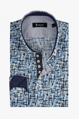 Мужская рубашка 7camicie с длинным рукавом 6 пуговиц принт разноцветные штрихи, M/40
